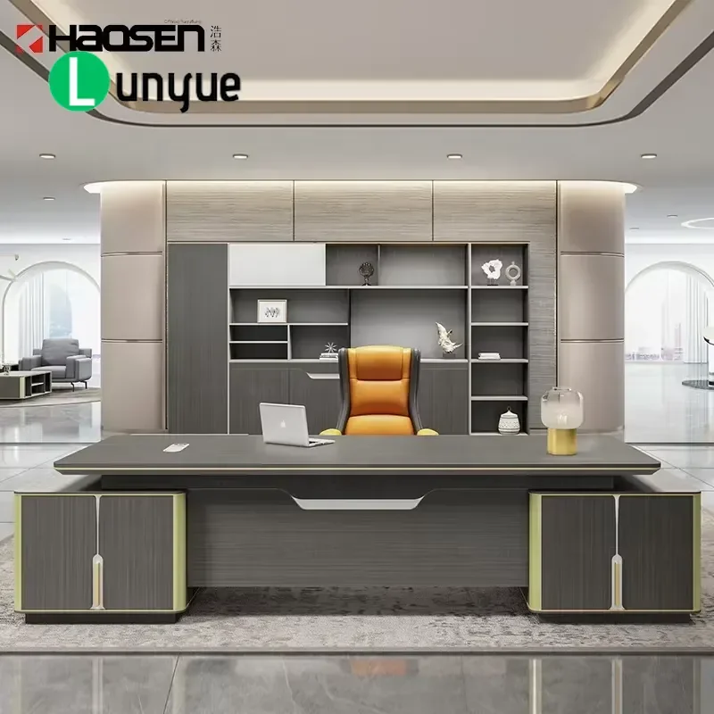 Modern L-Shaped Wooden Executive Desk for Office Manager CEO Boss Workstation Computer Table Durable Large Workspace
