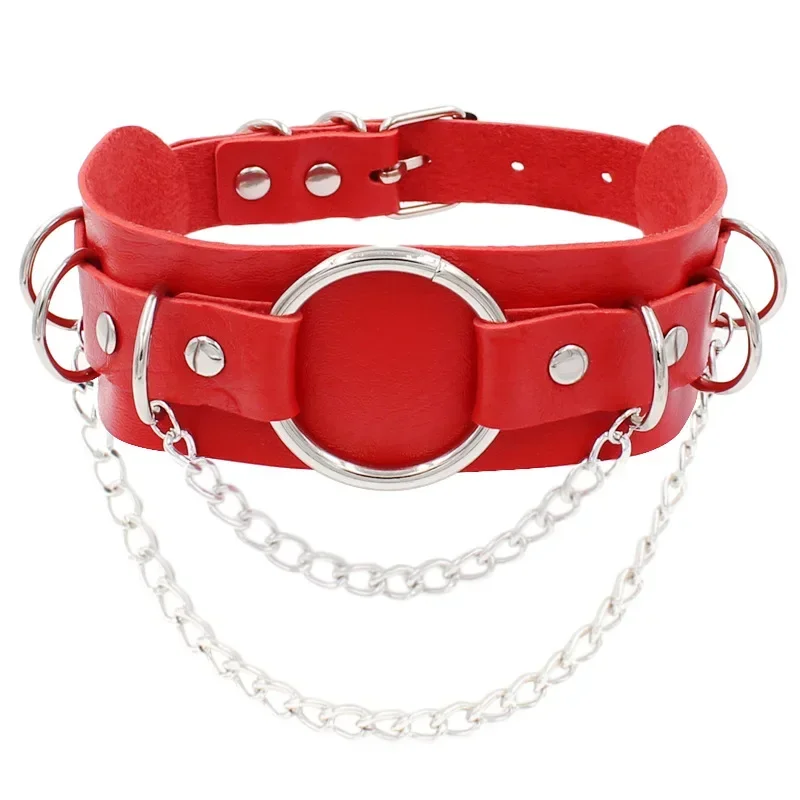 Street photo Punk Gothic Rock and roll Alternative Individuality Double-deck Cortex O-shape Chain Choker Metal  Collarbone chain
