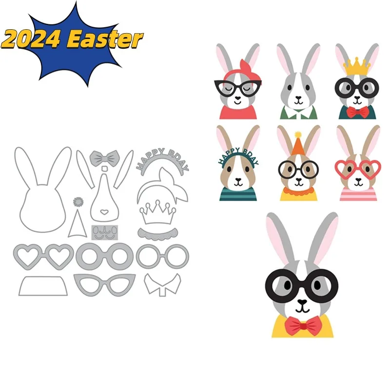 

Happy Easter Versatile Rabbit Metal Cutting Dies Stamps Scrapbook Diary Decoration Embossing Template DIY Greeting Card Handmade