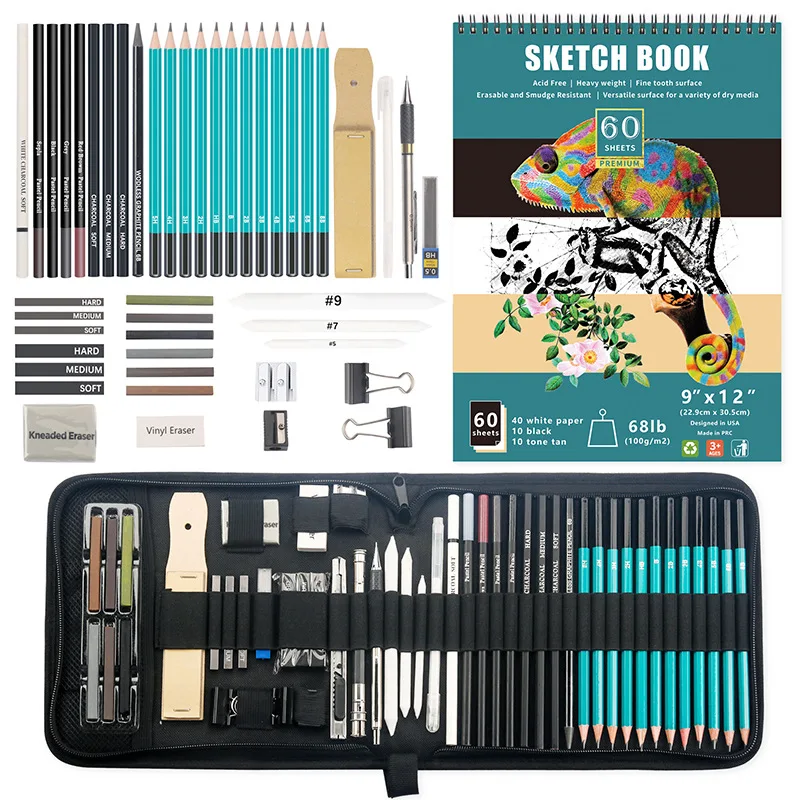 50/54pcs professional grade sketch pencil set artist carbon drawing sketch shockproof tool for school drawing and sketching