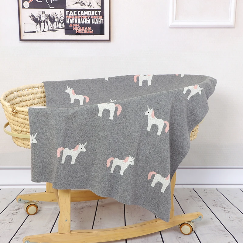 Manta de punto de algodón 100% para bebé, edredón de unicornio bonito, ropa de cama de 100x80CM, funda de dormir para cochecito de recién nacido, supersuave