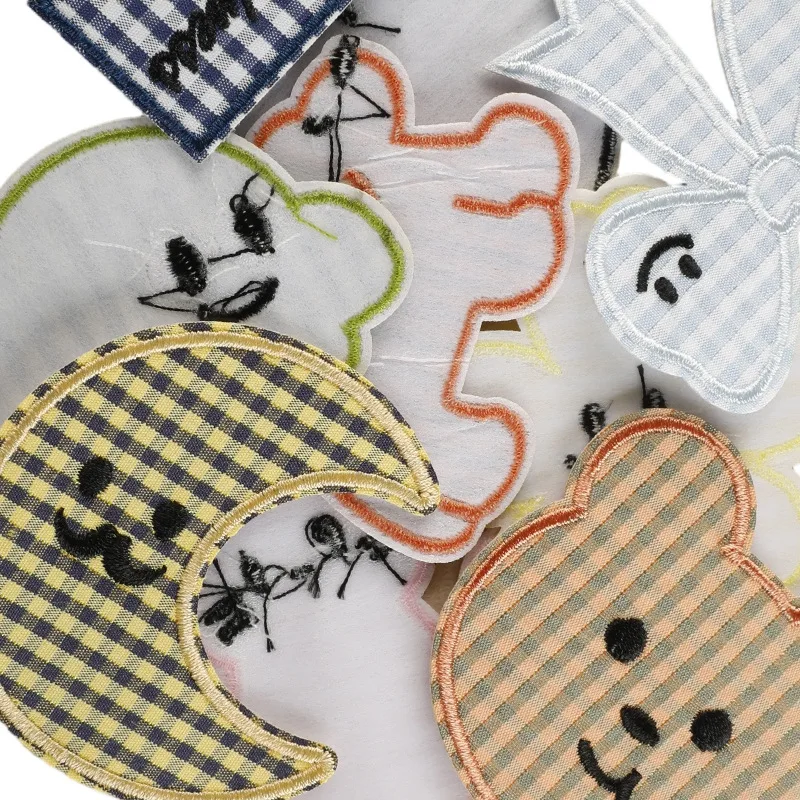 15 Stück Anime-Tier-Aufnäher zum Aufbügeln für Kleidung, Kinder, Schleifen, bestickte Aufkleber, Streifen-Patches, DIY-Stoffnäharbeiten, Stern-Jacken-Aufnäher – Detail 7