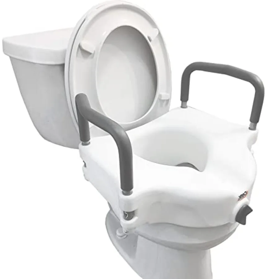 

4.5 Inch Raised Toilet Seat with Arms Supports Up to 300 lbs Capacity for Elderly and Handicap Individuals Elevating and Raisin