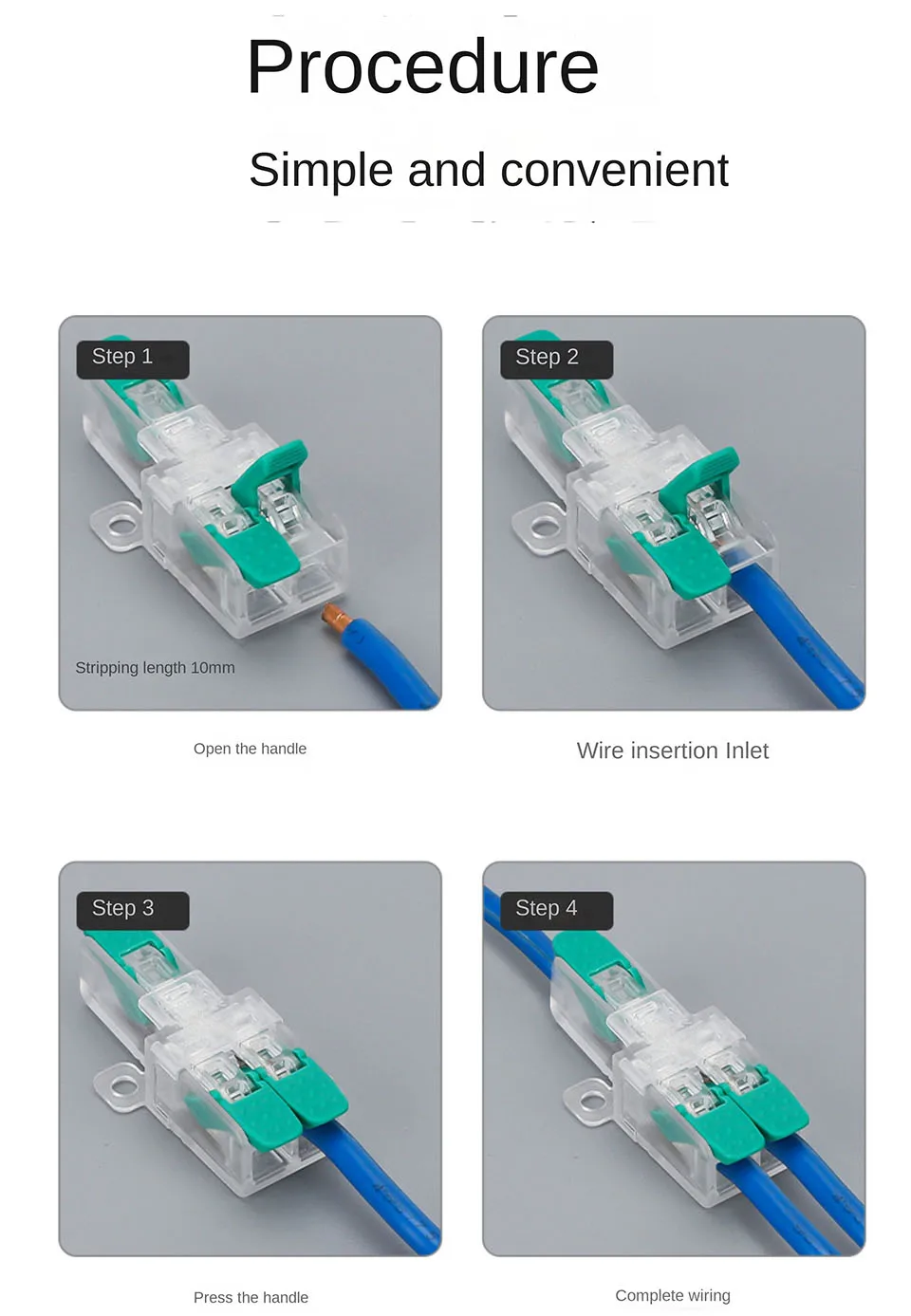 Schnellverdrahtungsklemme, einsteckbarer Drahtverbinder, Splitter, Mini, universeller Hochleistungs-Stoßklemmenblock, LED-Licht, 1, mehrere Ausgänge – Detail 7
