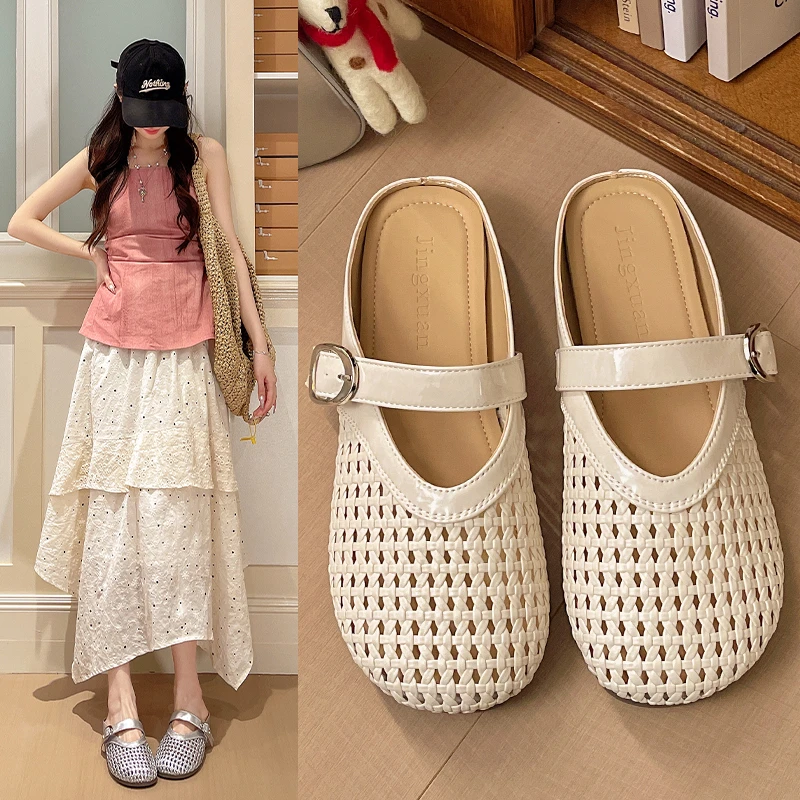 

Женские открытые полутапочки во французском стиле, новые весенне-летние дышащие сандалии из сетки на мягкой подошве