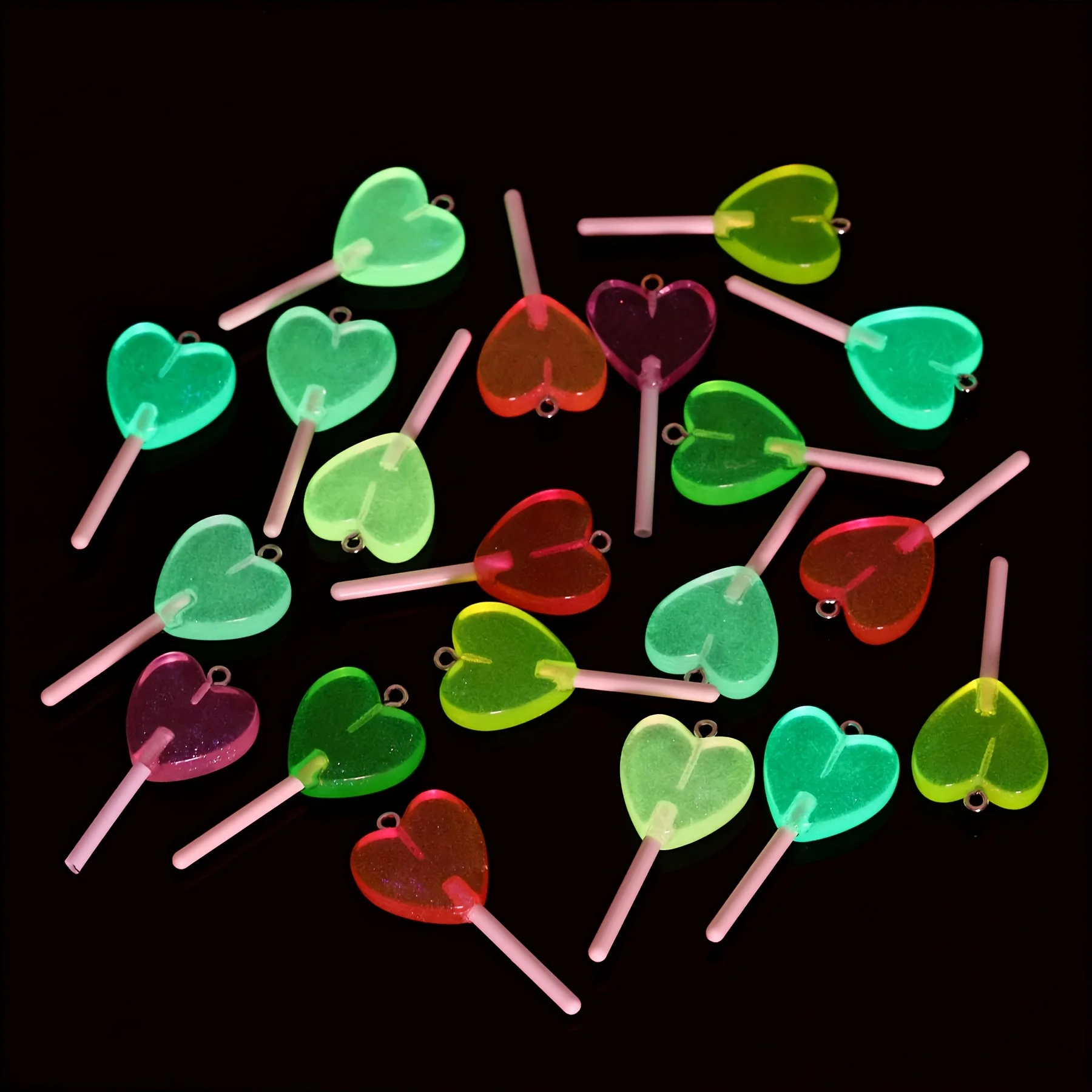 10Pcs Random Mixed Color Heart Shape Lollipop Charms Luminous Resin Pendants for Jewelry Making DIY Handmade Necklace Keychain - Image 6