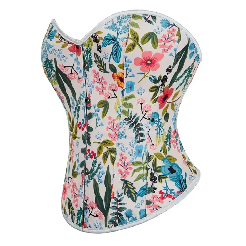 Fashion Print Corset Top Bustiers Overbust Satin Sexy Victorian Corsets Corselet Brocade Vintage Style Women Plus Size