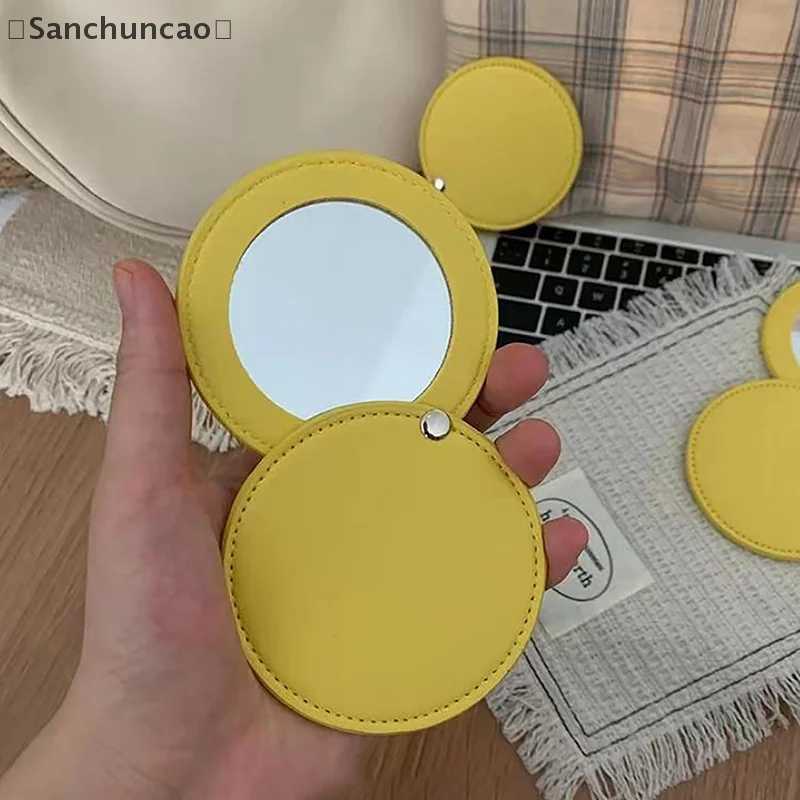 〔San〕미니 PU 데스크탑 메이크업 거울 휴대용 조절 가능한 메이크업 스탠드 거울 접이식 포켓 컴팩트 화장대 화장품 거울