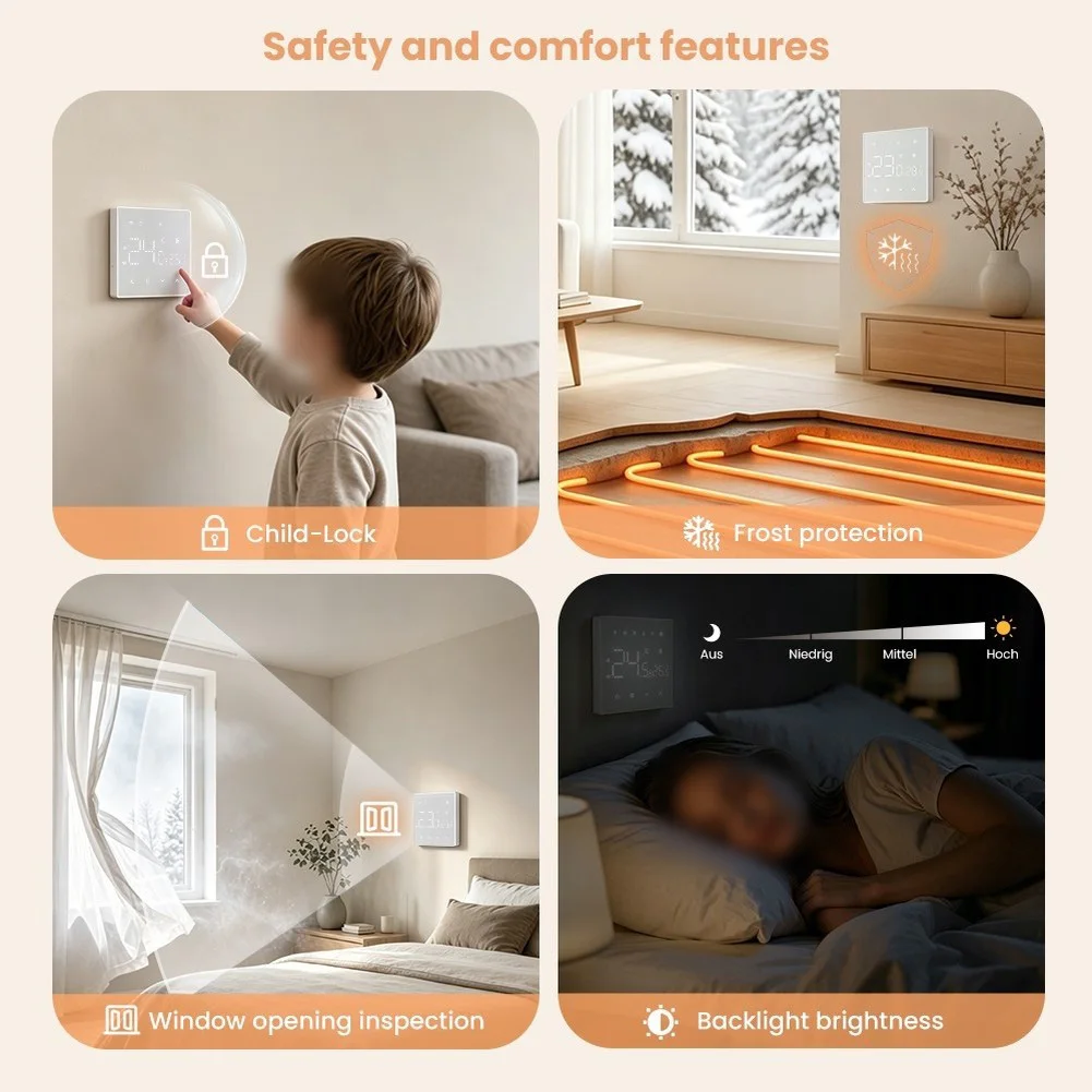 For Tuya WiFi Smart Thermostat with Six-Stage Scheduling for Wall-Hung Boilers and Electric Heating Applications