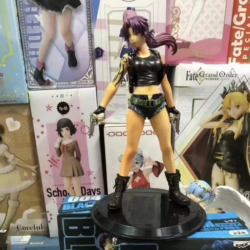 20cm Bandai Original Black Lagoon Two-Hand Anime Figure Revy（Rebecca）Action Model Collectibles Desktop Ornaments Toys Gifts Hot