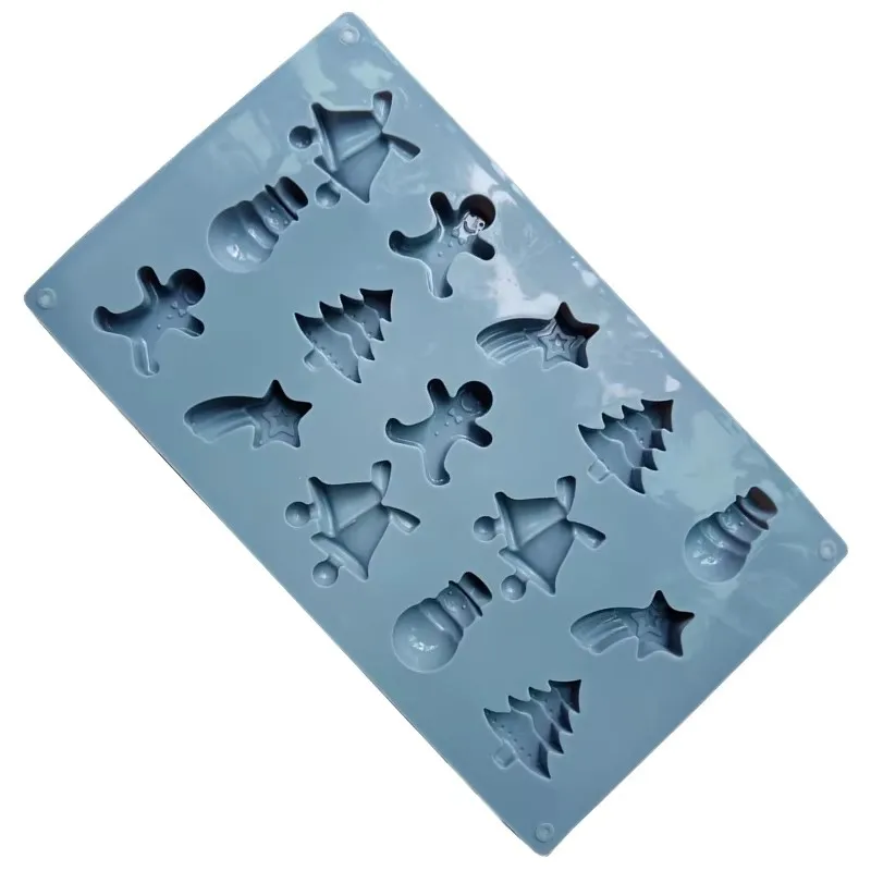 Xmas Silicone Mold 15-Cavity (Tree/Snowman/Bell/Gingerbread)  Food Safe Baking Tools for Christmas Cookies Cupcakes & Chocolate