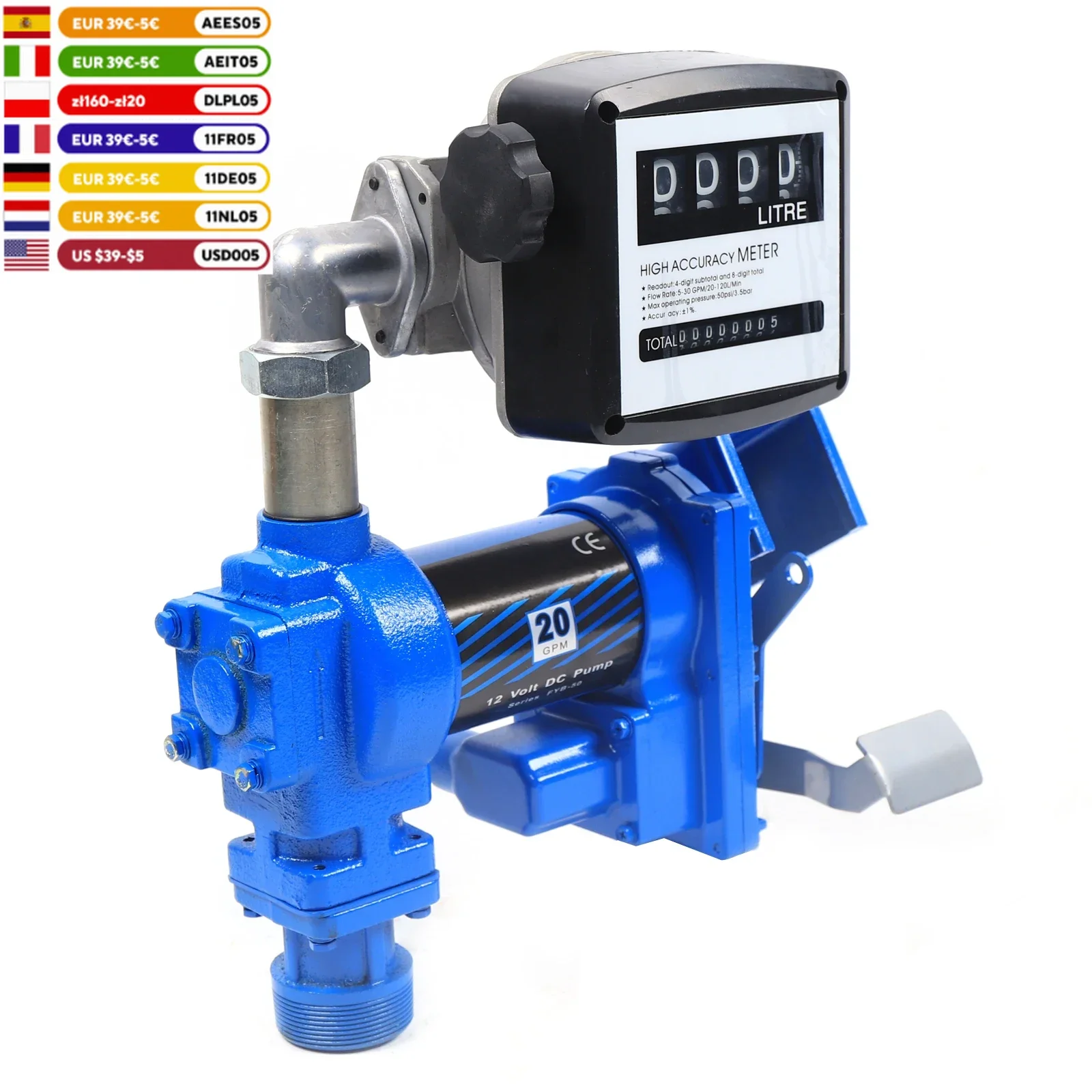 Fuel Transfer Pump 12V DC 20GPM Over 30Min Diesel Gasoline Anti-Explosive Oil Pump  w/ Nozzle Meter  Accessories