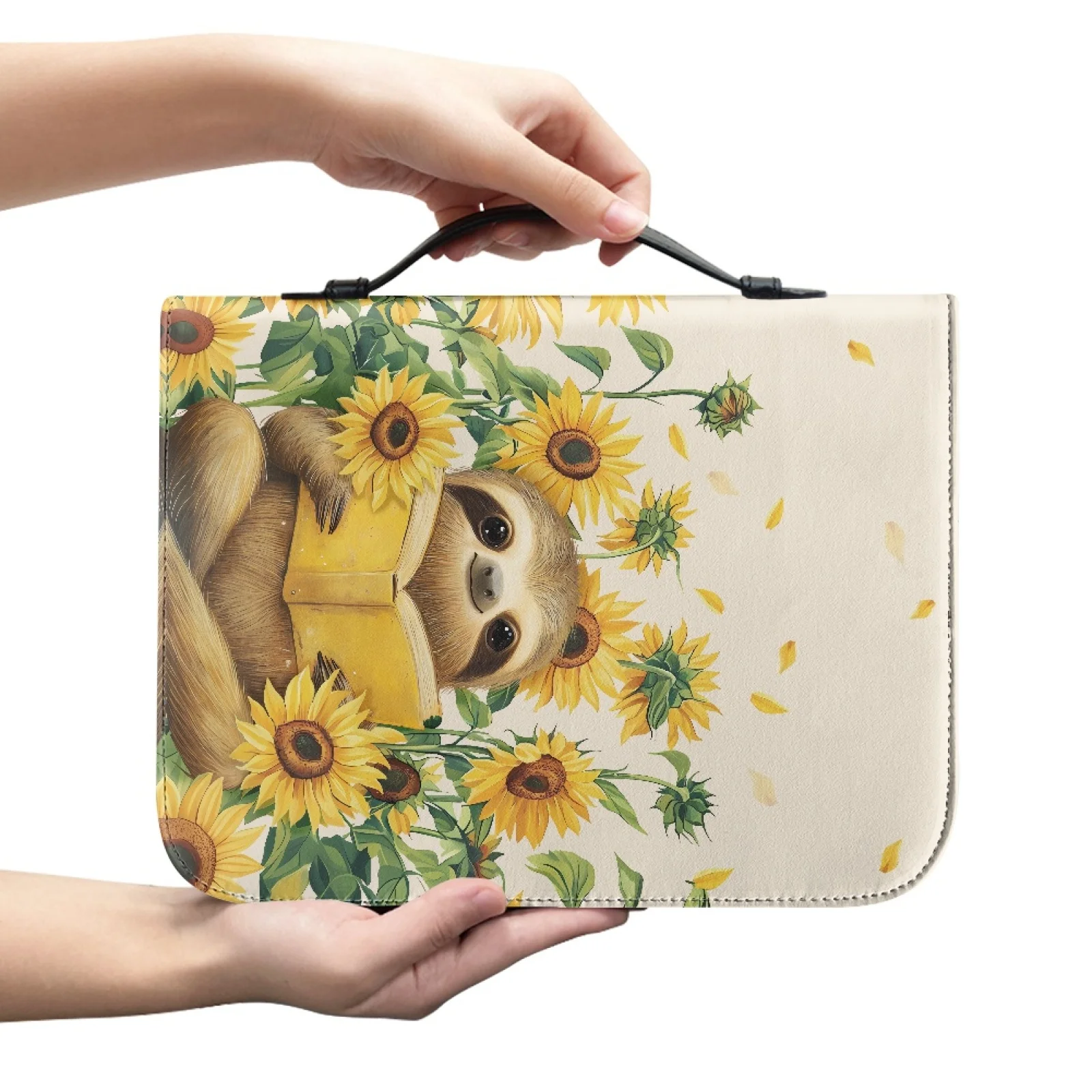 PENSTROLL Sloth Sunflower Print New Trend Bible Covers PU Leather Durable Handle Bible Holder for Prayer