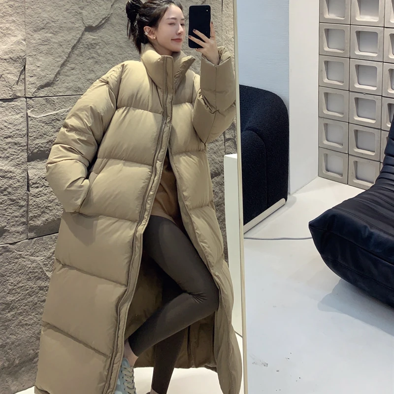 Puffer Bread Down Jackets for Women, Long Winter Coat, Stand Collar Coats, Windproof, Thick Warm Parkas, Korean Fashion