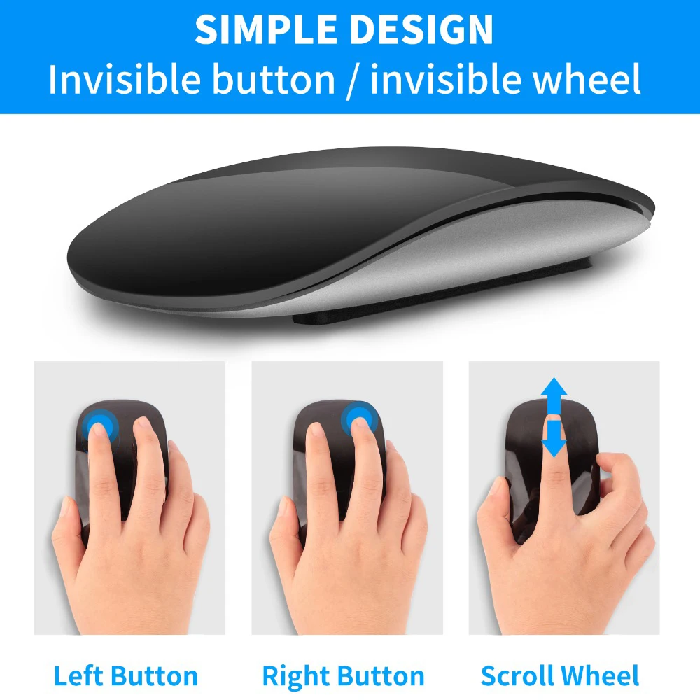 Bluetooth Wireless Magic Mouse Silent Rechargeable Laser Computer Mouse Slim Ergonomic PC Mice For Apple Macbook Microsoft