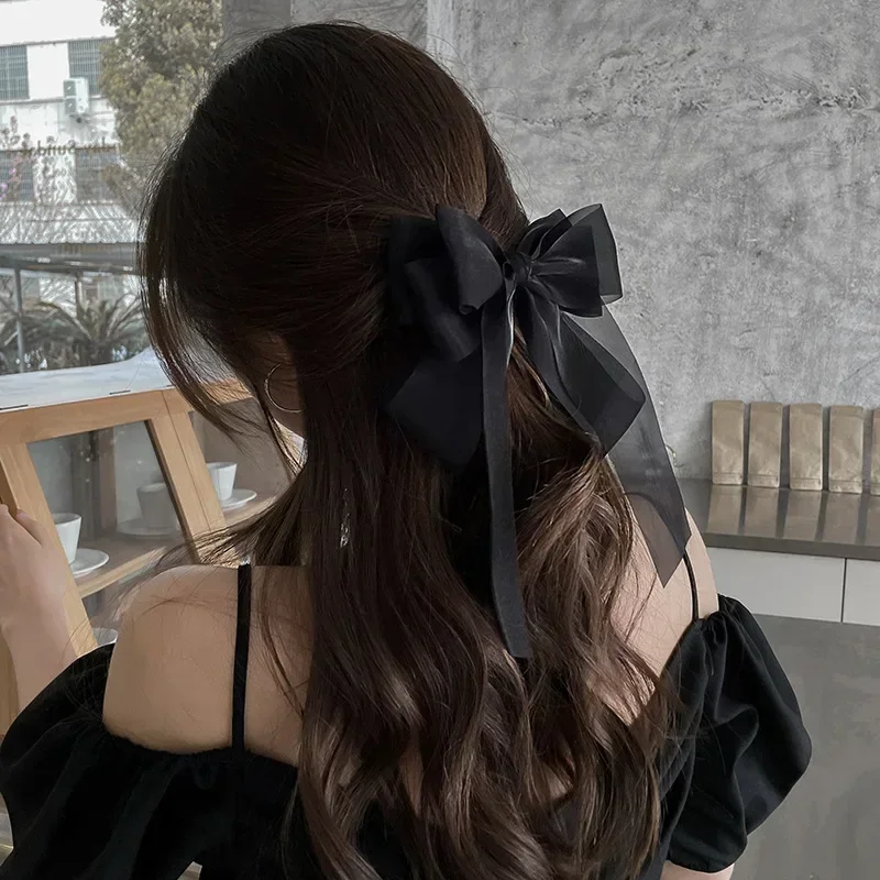 New Style Small Fresh Ribbon Double-layer Bow Girl Hair Clip Women's Sweet Half Tie Hair Accessory Temperament Mesh Spring Clip