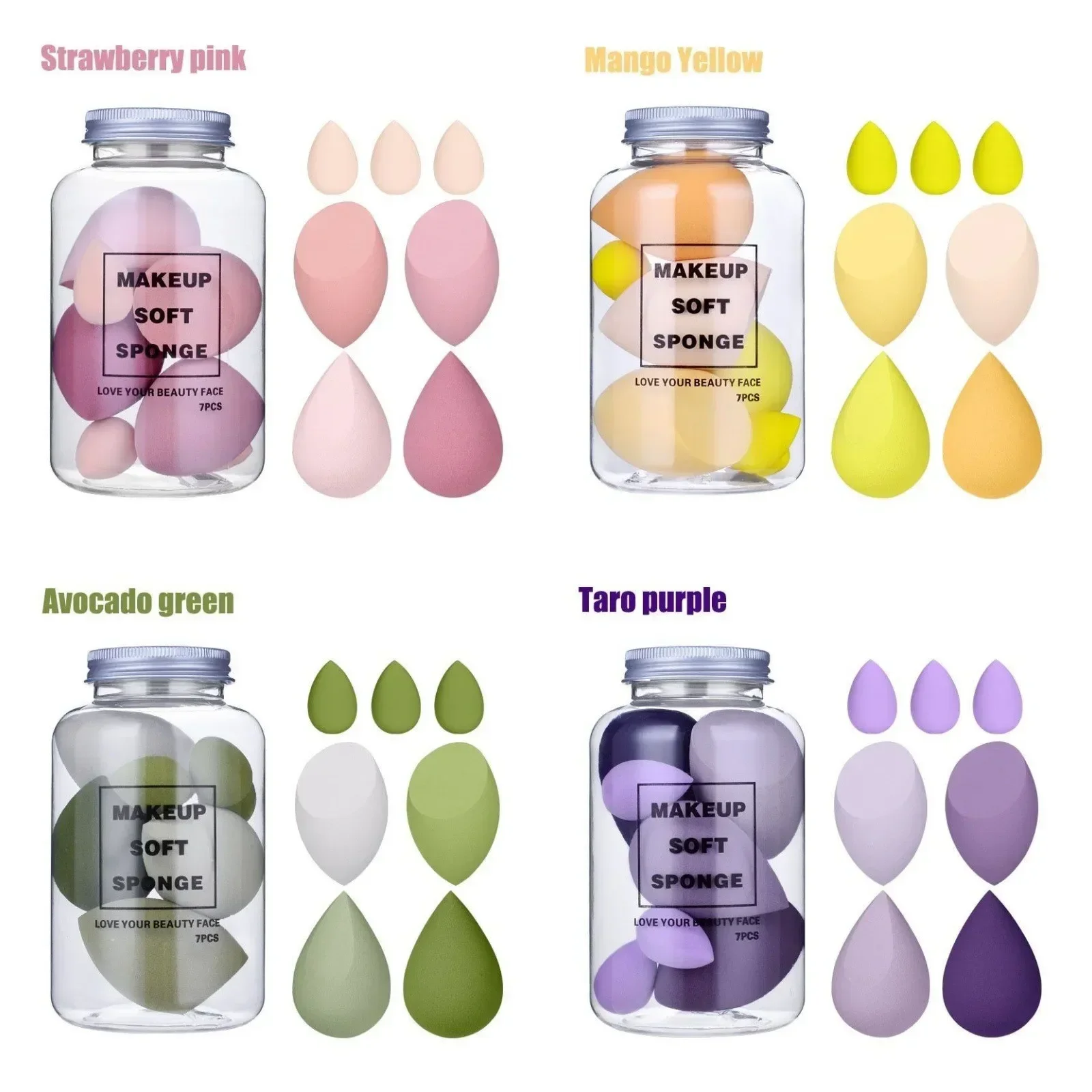 7 ชิ้นชุดฟองน้ำแต่งหน้าแบบกระป๋อง ฟองน้ำสำหรับรองพื้นแบบแห้งและเปียก แป้งพัฟ เครื่องมือแต่งหน้ามืออาชีพ สำหรับช่างแต่งหน้า