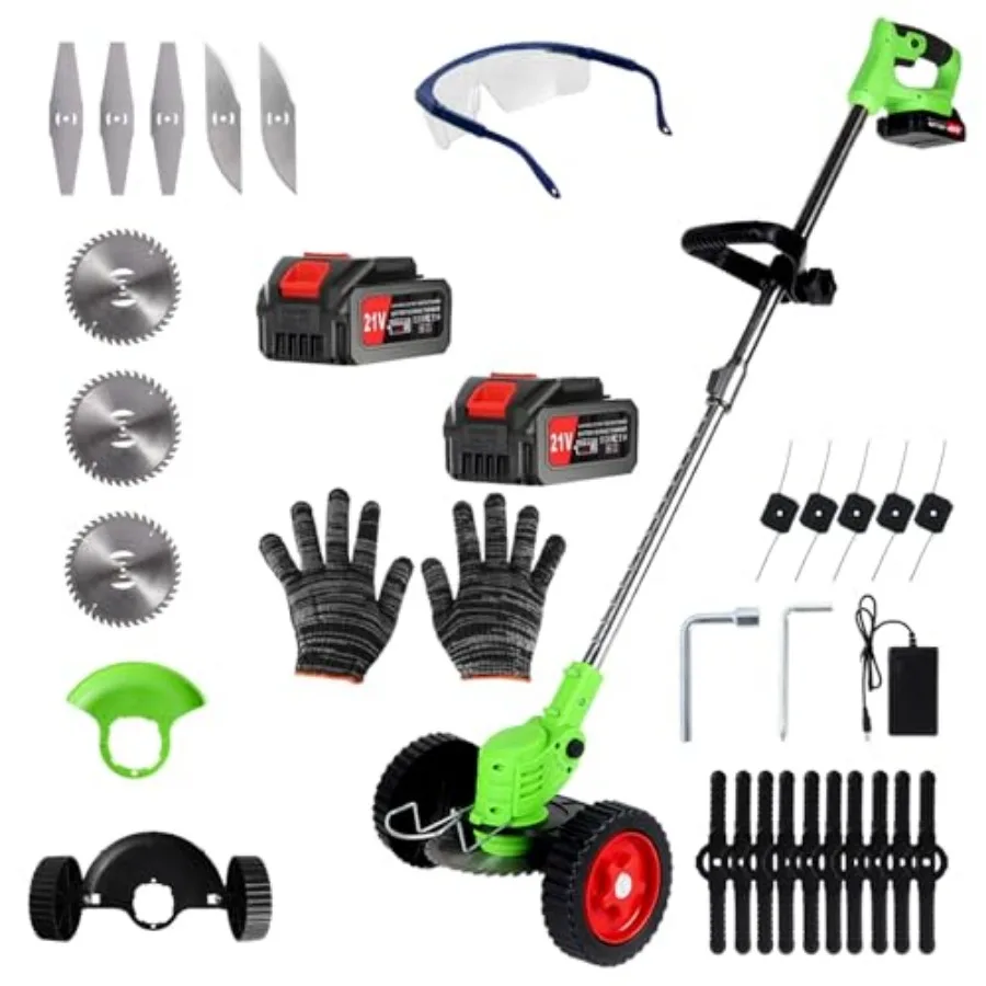 

Electric Weed Wacker Cordless Eater 2 Battery, and Lightweight Grass Trimmer/Brush Cutter, 5 Types BladeandWheels 21V 4.0Ah Bat