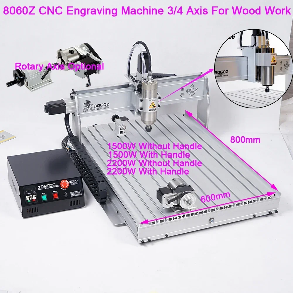 

8060 CNC Router Engraving Machine With Handle 3/4 Axis 1.5/2.2KW Spindle USB Engraver Optional Wood Metal Work Carving Device