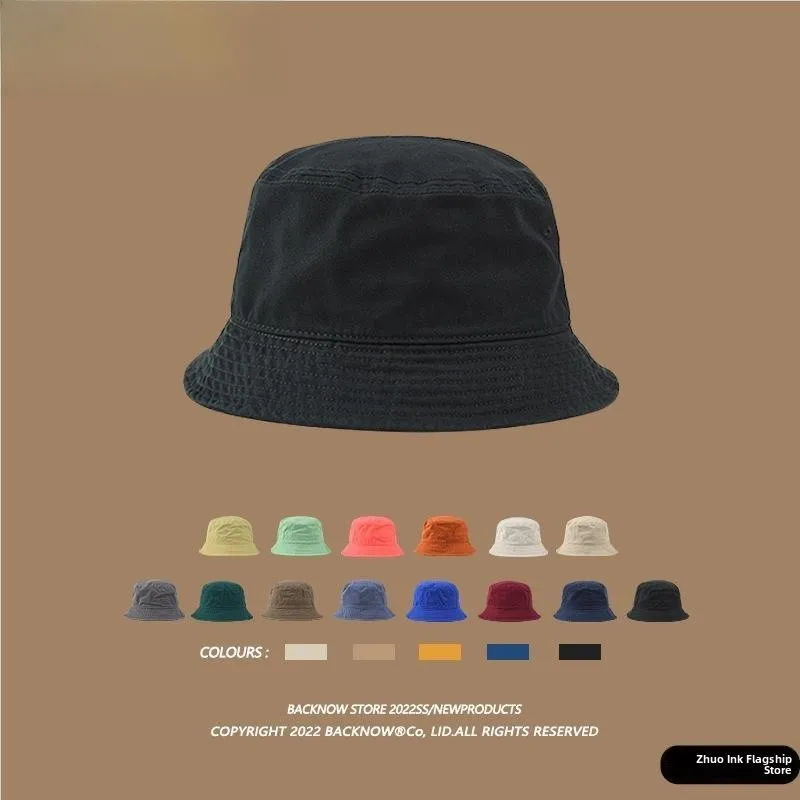 Washed Fisherman Cap Pure Color Retro Bucket Hat Casual Sun Protection Hat for Men And Women Trendy All-Match Dustproof Cap