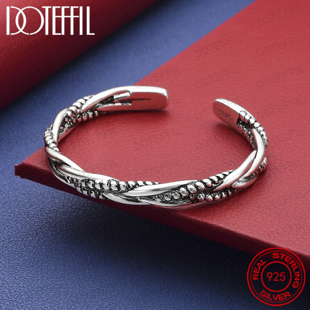 925 Sterling Silver Möbius Strip Open Bangle for Women Wedding Engagement Party Jewelry Accessories
