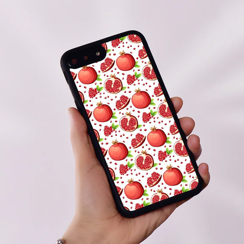 Wildflower Rubber Phone Case Cover for iPhone 6 6S 7 8 Plus X XS XR 11 12 13 14 15 Mini Pro Max Pomegranate Pattern Fruit