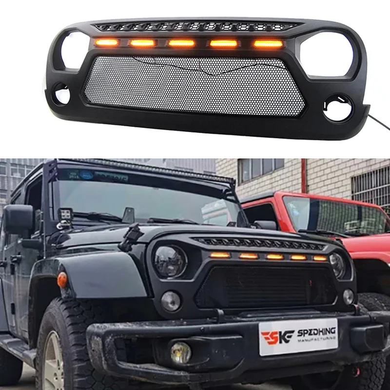 FRONT GRILLE WITH LED LIGHT FOR JEEP WRANGLER JK 2007 2008 2009 2010 2011 2012 2013 2014 2015 2016 2017 4X4 RACING GRILLS