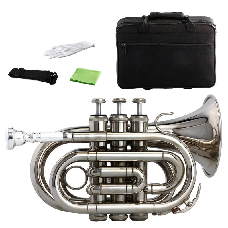 European high-end B-flat silver-plated pocket trumpet Bb silver palm size brass nickel-plated cornet wind instrument