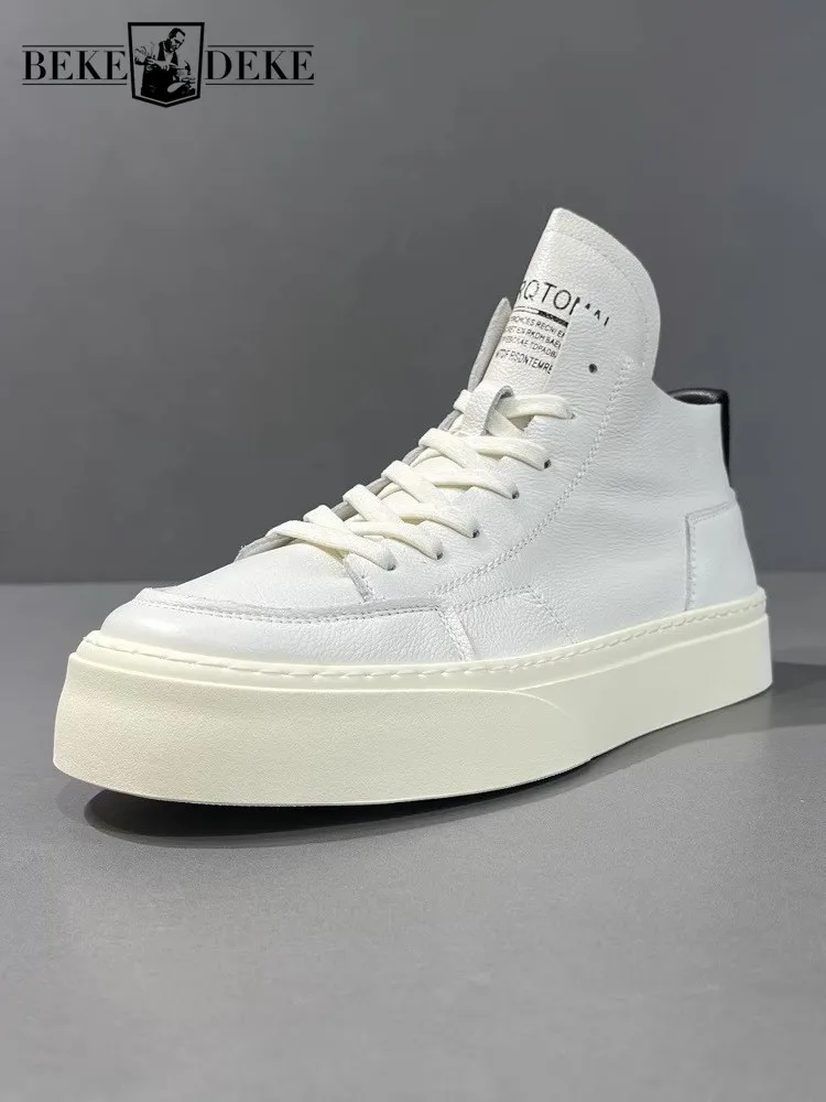 

Mens Casual Genuine Leather High Top Shoes Spring Autumn Breathable Comfortable Platform Sneakers Lace Up Fashion Footwear Male