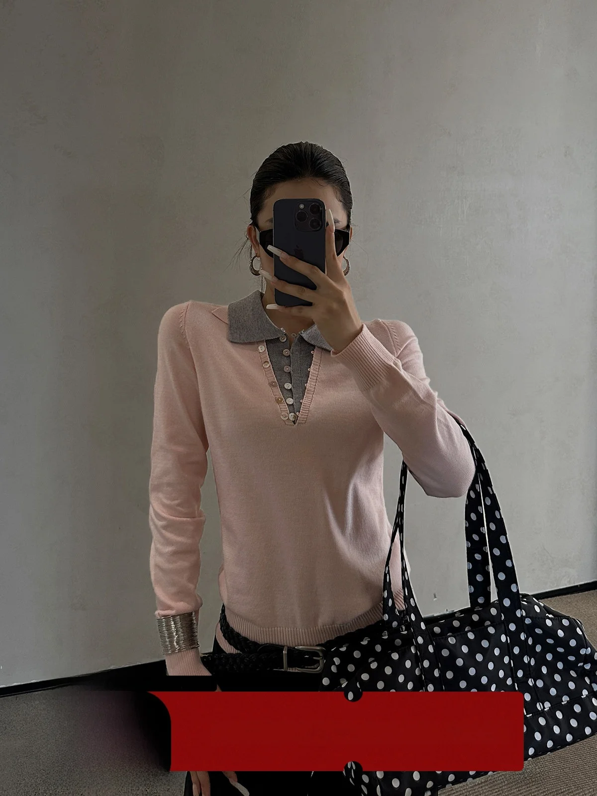 

Pink Long Sve V-Ne Knitted Top Women's Slim Fit Base irt Casual Sle Faionable Inner Wear for Autumn Season