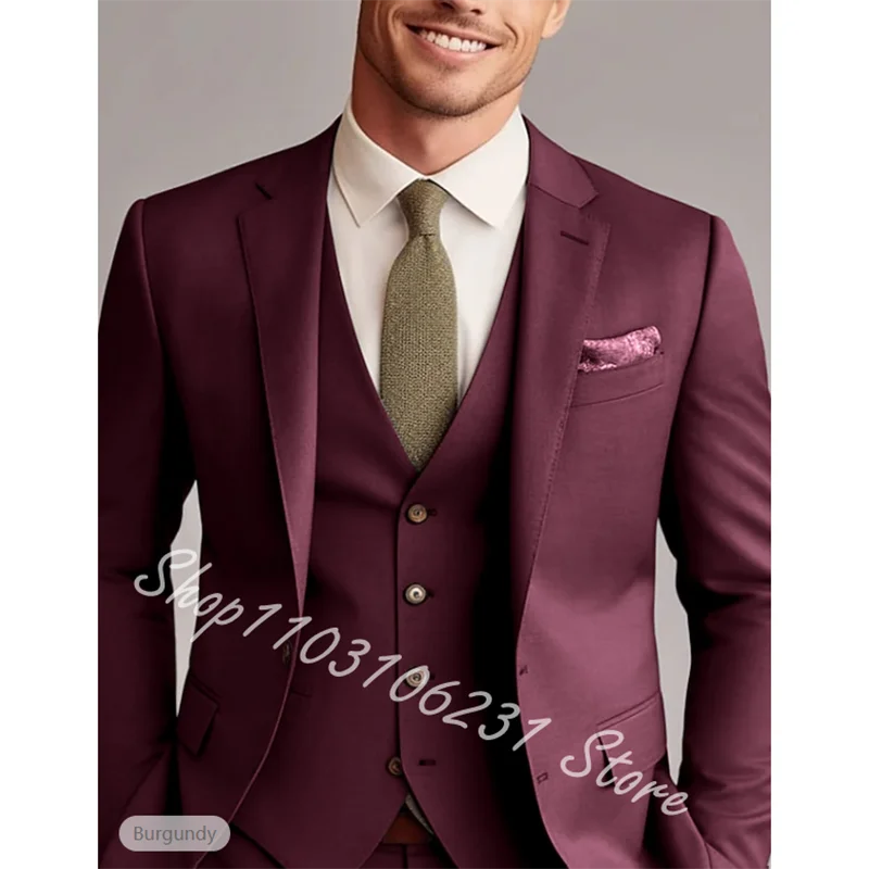 Men's Suit 3 Piece Single Breasted Notched Lapel Jacket Business Formal Slim Fit Wedding Suit Men Blazer+Pant+Vest Costume Homme
