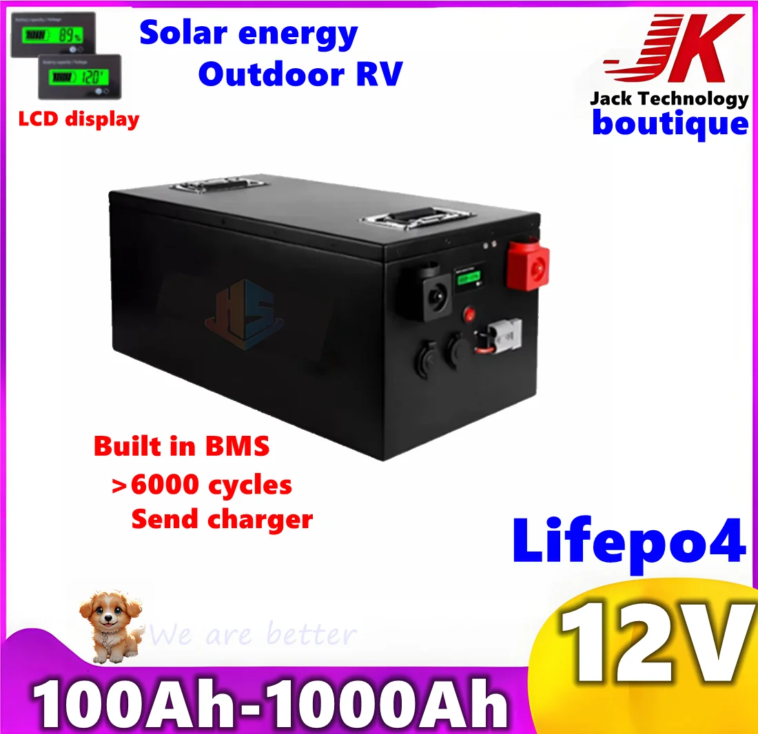 jk 12V Lithium Rechargeable 100Ah 200Ah 300Ah 400Ah 500Ah 600Ah 800Ah 1000Ah Lifepo4 for inverter Off-Grid UPS RV Boat Outdoor