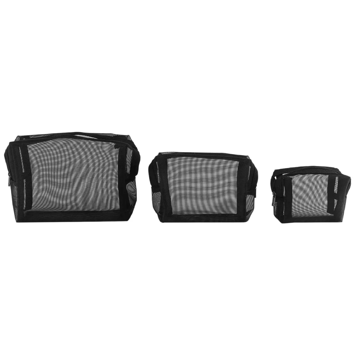 

ABQR Black Mesh Makeup Bag See Through Zipper Pouch Travel Cosmetic and Toiletries Organizer Bags Pack of 3(S,M,L)