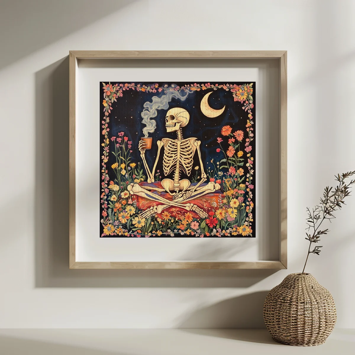 1pc 30X30CM/11.8inch Skull Stamped Cross Stitch Kit DIY Kit 11CT/14CT DIY Embroidered Set DIY Cross-Stitch Set Eco-Cotton Thread