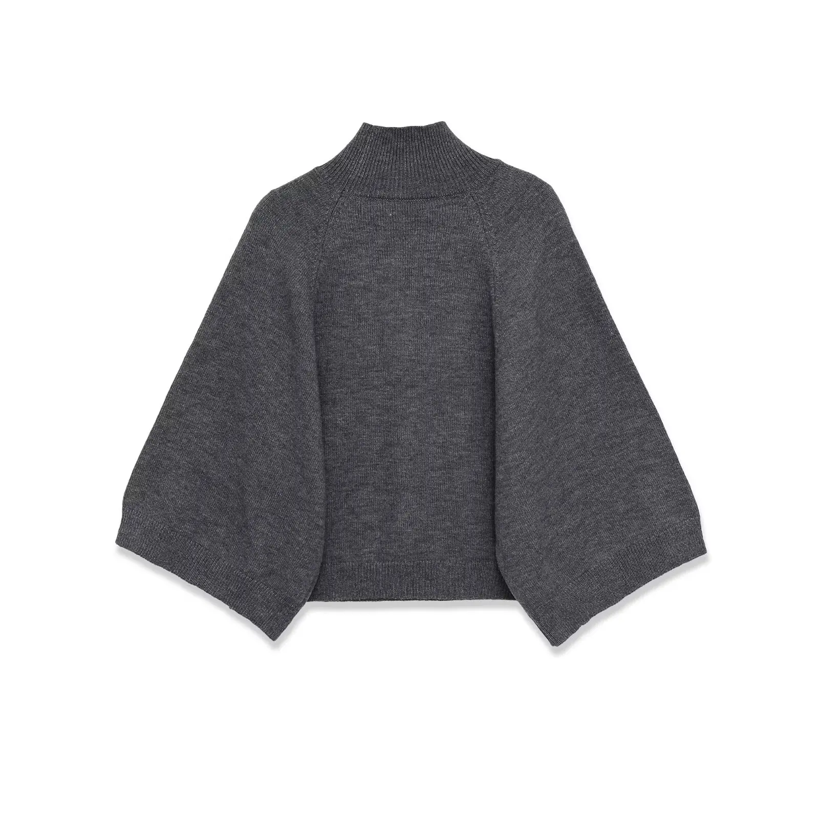 Pull en tricot bleu à manches larges pour femme, pull court à col haut, printemps 2025