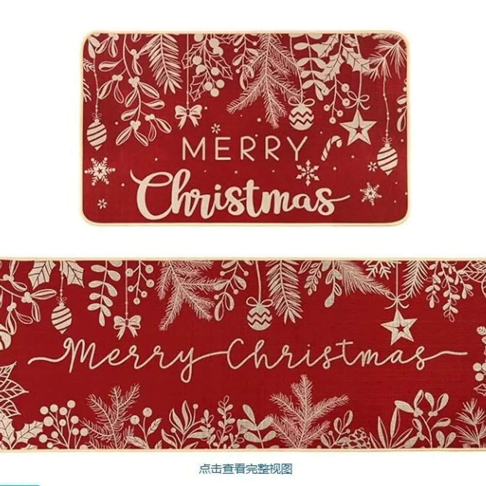 VIKAMA 1pc/2pc Christmas Letters Holiday Style Kitchen Rug Easy To Clean Entry Floor Mat For Corridor And Doorway Home Decor