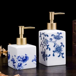 Blue and White Storage Bottle Bathroom Accessories Ceramic Soap Container Wash Table Soap Shampoo Cosmetic Storage Bottle 300ml