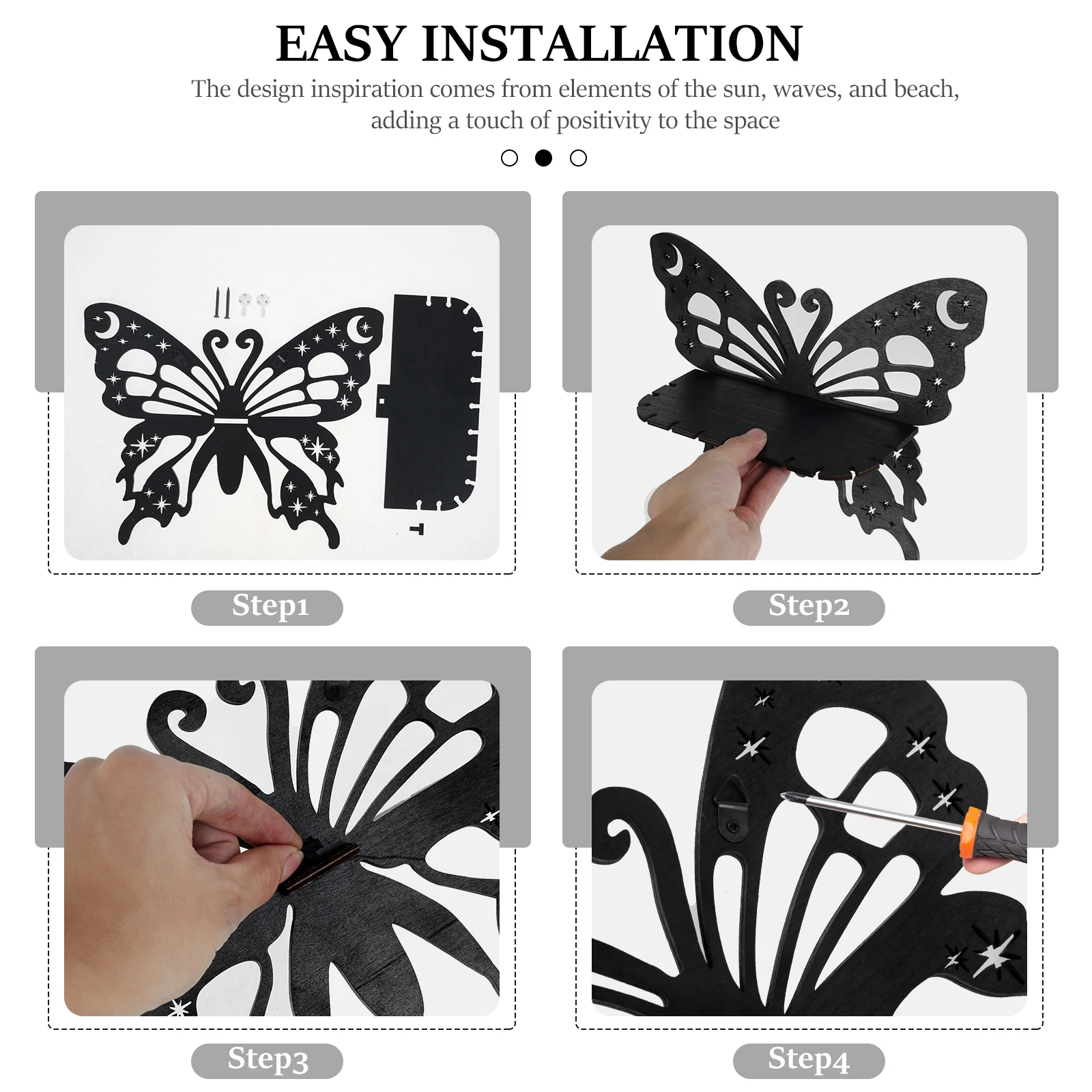 2Pcs Wall Mounted Floating Shelf Hollow Wooden Shape Butterfly Crystal Display Rack for Home Crystal Holder Wall Decoration