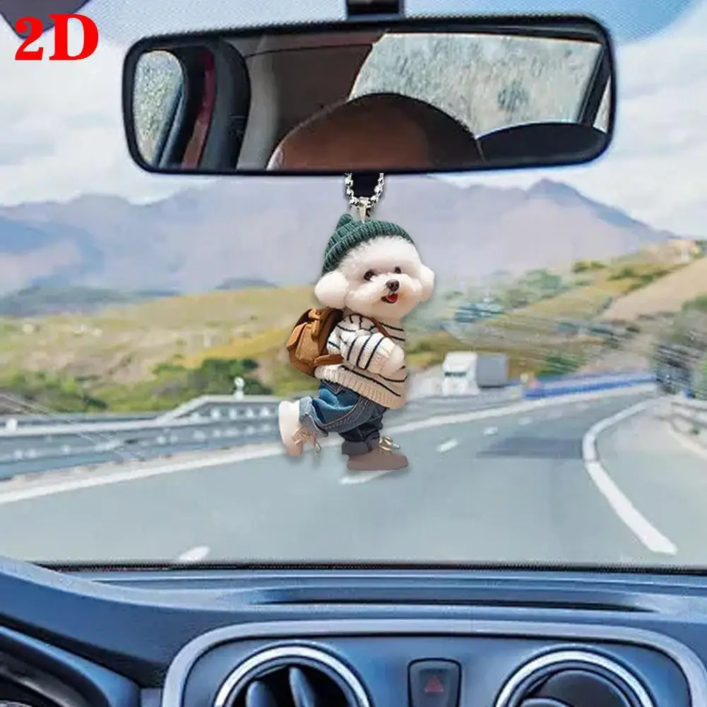 Creative Puppy Man Backpack Rearview Mirrors Pendant Car Hanging Ornaments Car Decoration Accessories Gifts For Women Men M2B8