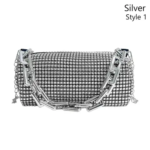 All Diamond Design​​ Shoulder Bag ​​Personalized Color​​ Thick Chain Bucket Bag ​Wedding Accessory​​ ​​Sparkling Underarm Bag