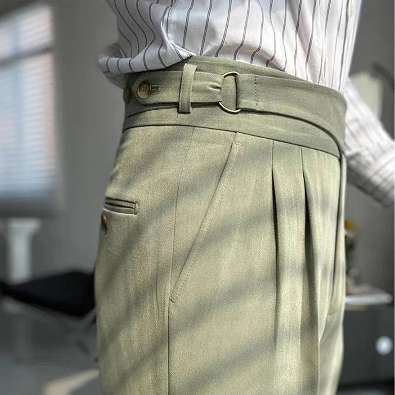 British Style Naples Pant For Men Vintage Gurkha High Waist Straight Suit Trousers Spring Autumn Fashion Business Casual Pants