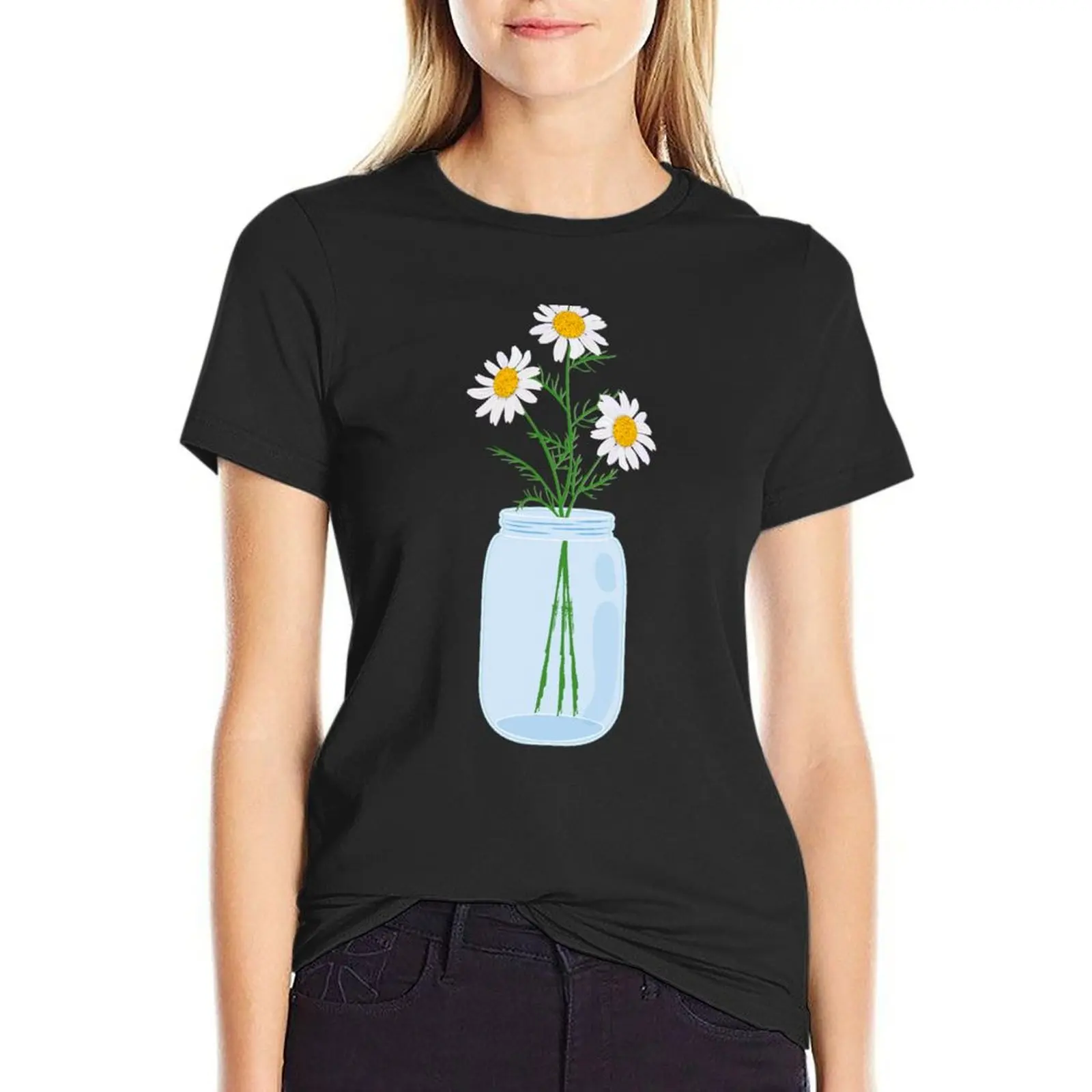 

Mason Jar With Flowers - Daisy Flower In Mason Jar T-Shirt anime clothes tees tops summer clothes tops for Women