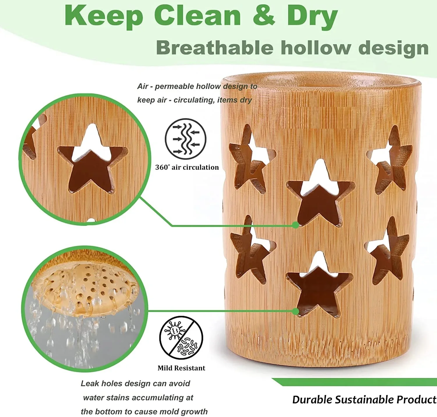 Bamboo toothbrush holder bamboo toothbrush accessories toothbrush pen makeup brush organizer biodegradable （Circular ）