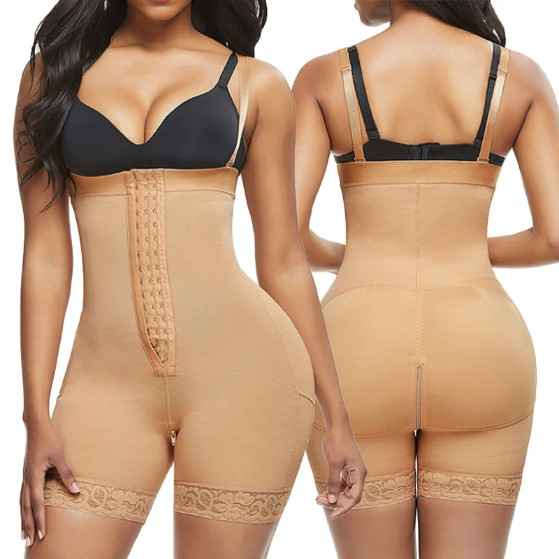 Fajas Shapewear Bodysuit for Women Tummy Control Body Shaper Butt Lifter with Zipper Crotch Plus Size