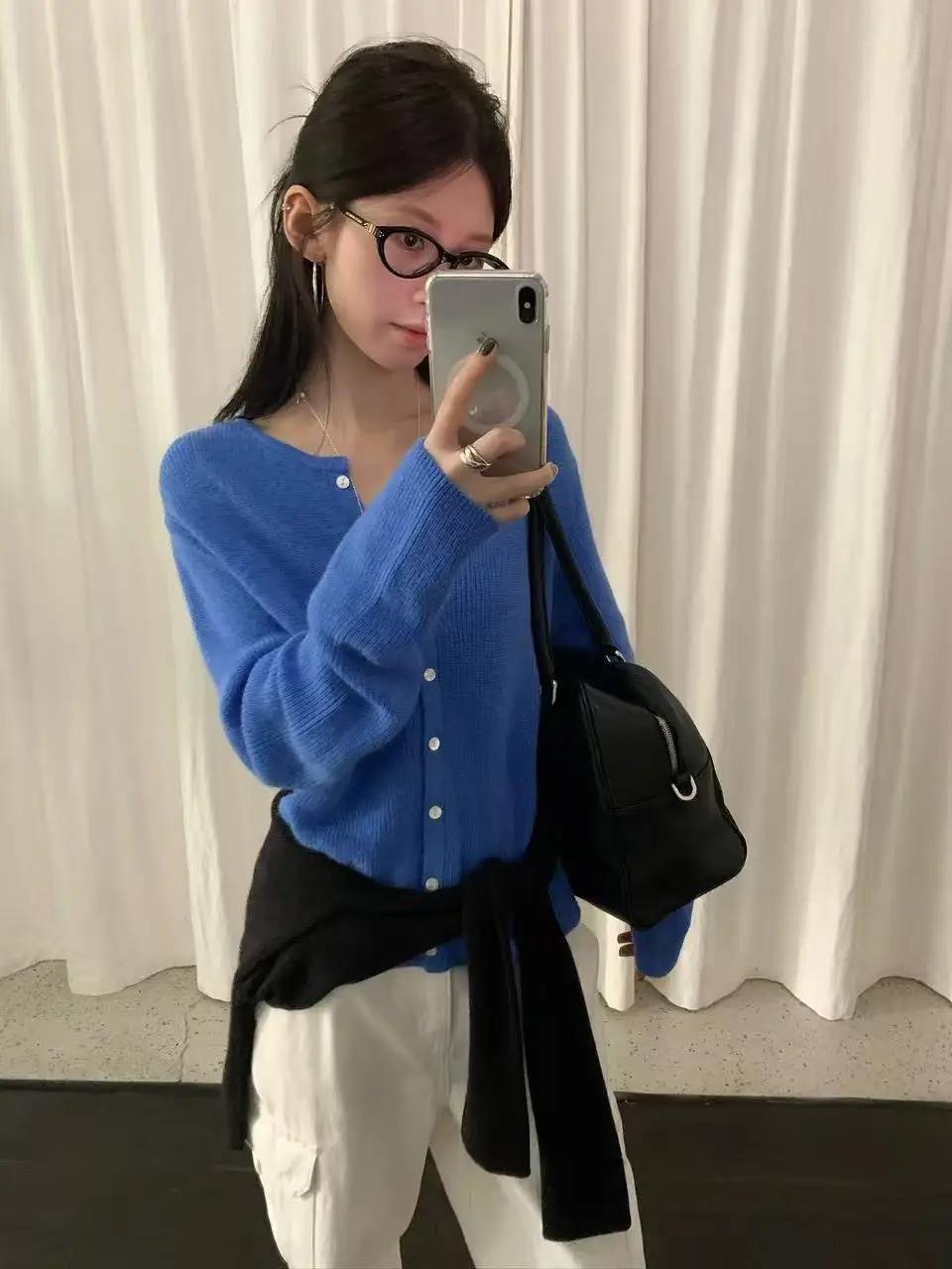 

Soft Pure Color round Ne ort Thin Knitted Open Cardigan Autumn Casual Loose Fit Ladies Comfortable Breathable Long Sve