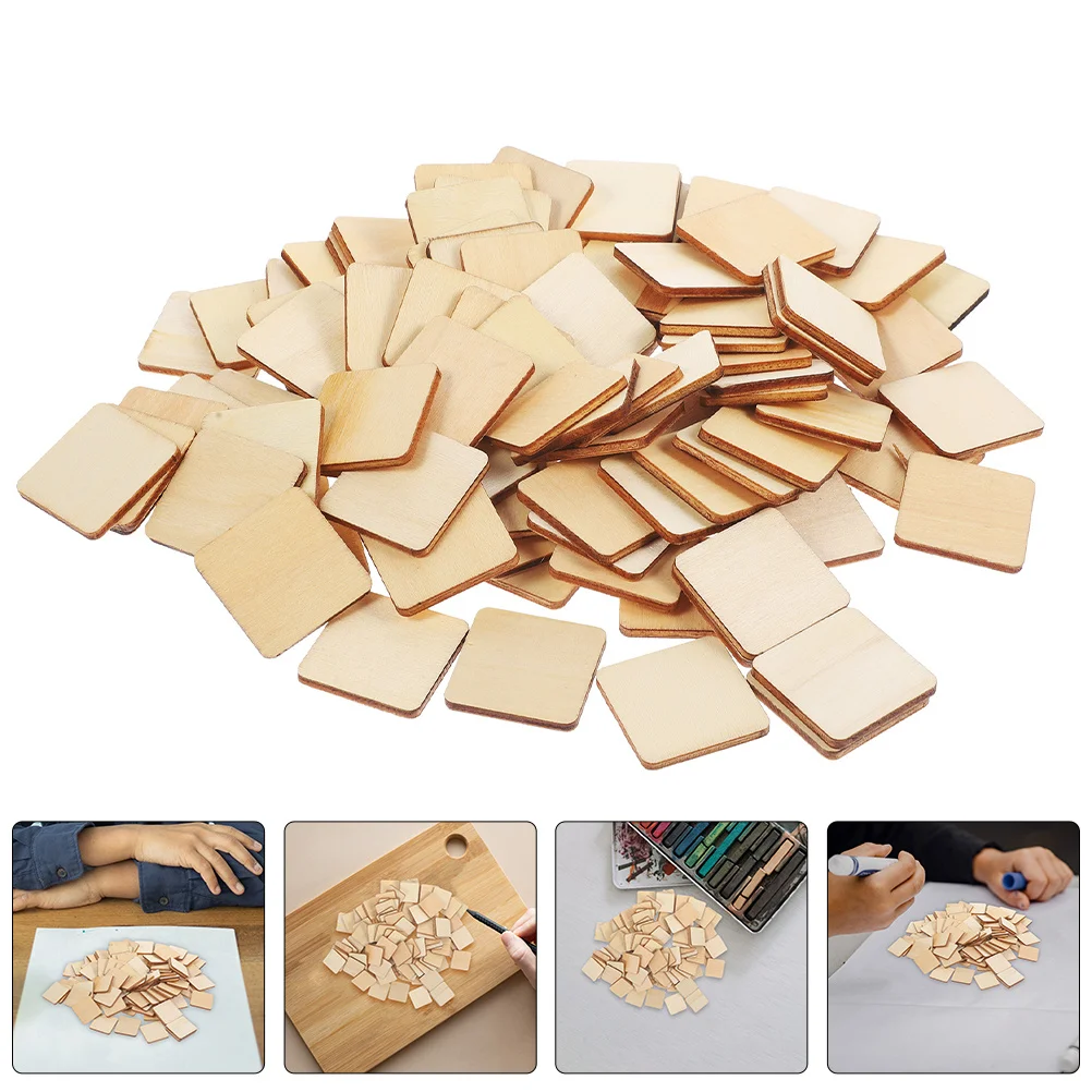 

100pcs Natural Wooden Blanks Square Pieces Diy Crafts Unfinished Wood Squares For Kids Art Decorations Wooden Cutouts Blank