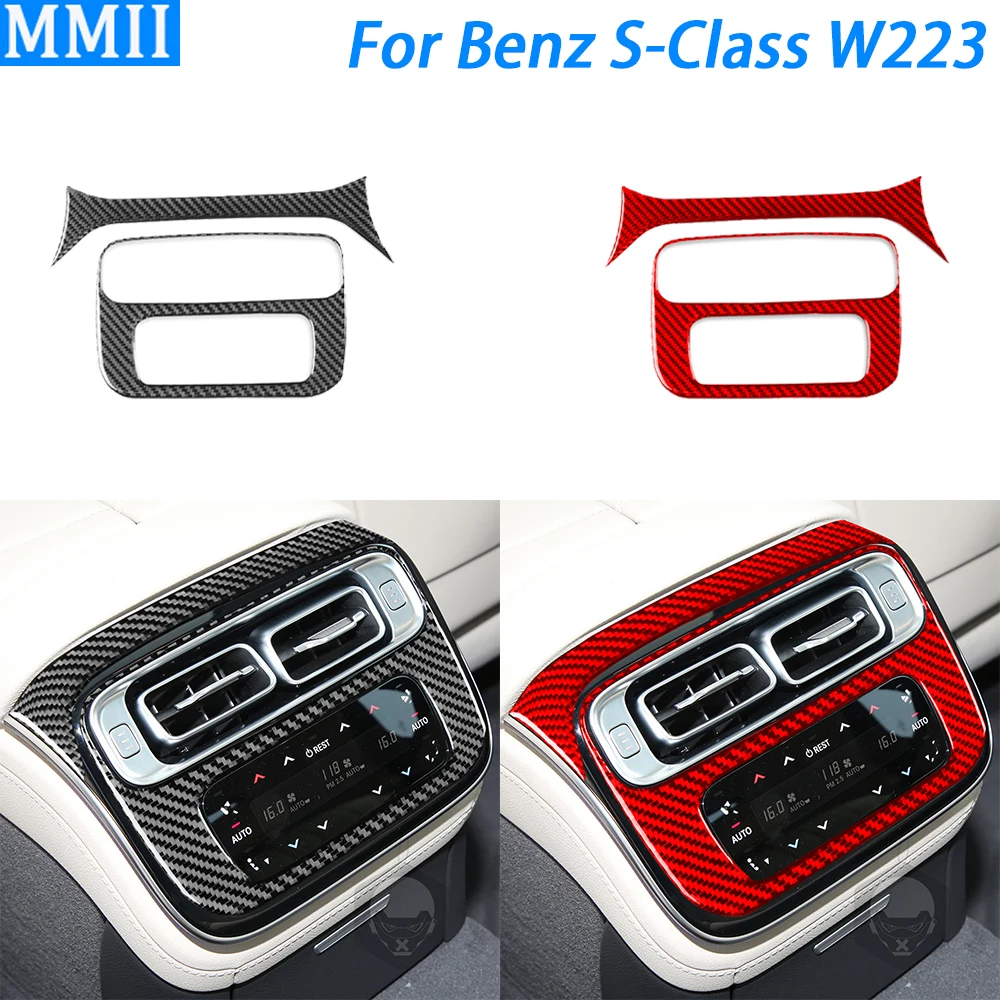 

For Benz S-Class W223 2021-2024 Carbon Fiber Rear Air Vent Outlet Panel Cover Trim Car Interior Decoration Accessories Sticker