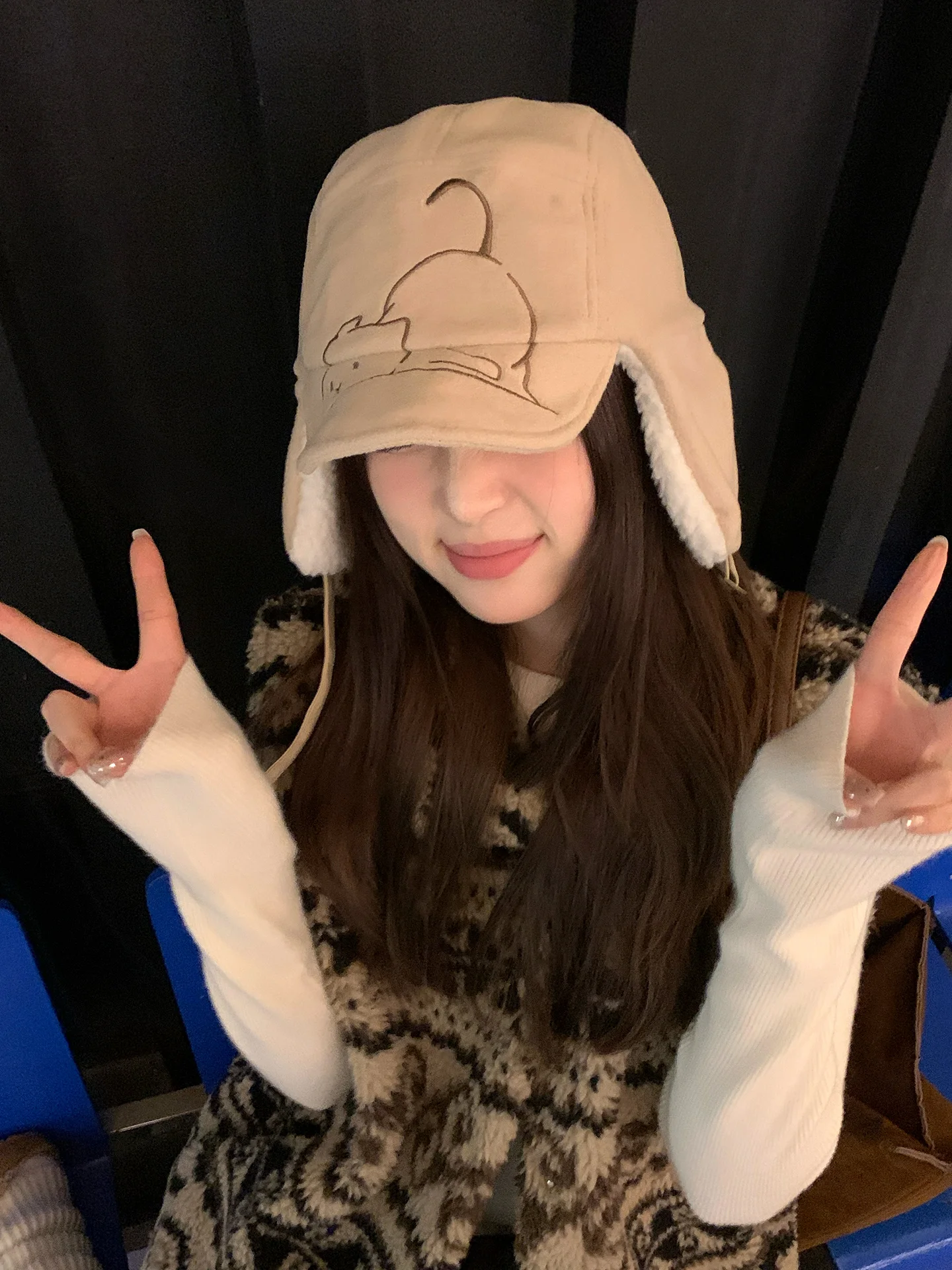 Cute Embroidered Airplane Hat For Girls To Keep Warm In Winter Ear-Protecting Hat To Prevent Cold On Bike Rides