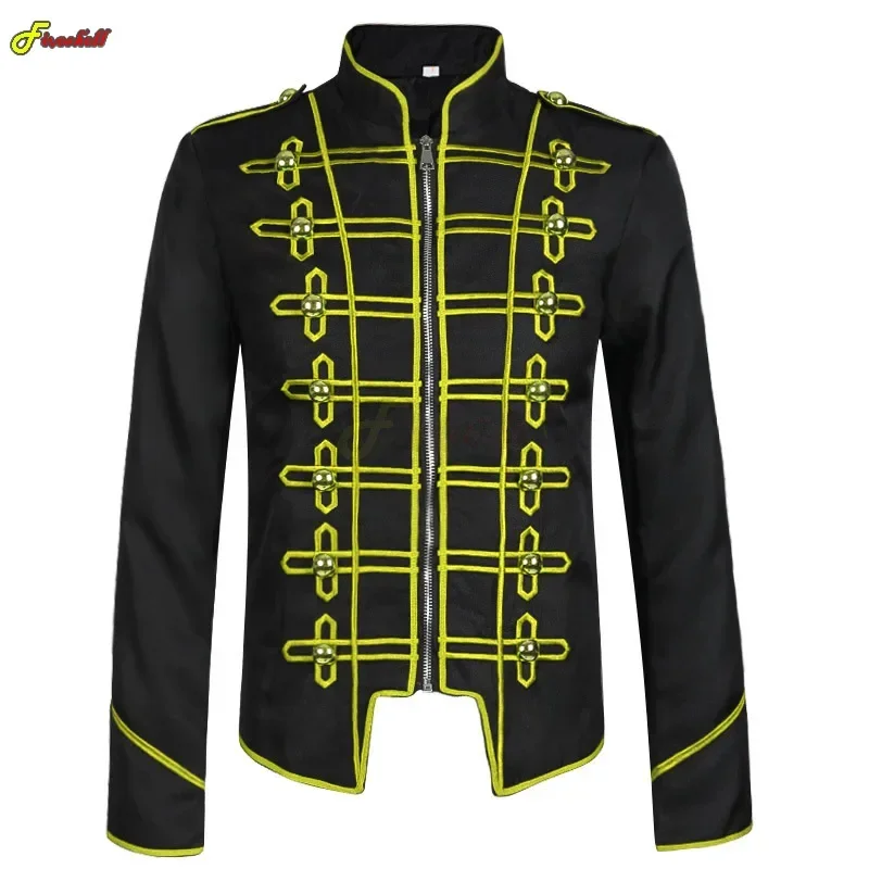 القرون الوسطى الرجعية الحلل الرجال Steampunk العسكرية الطبال القوطية طويلة الأكمام طوق سترة أبلى مرحلة الأداء تأثيري حلي