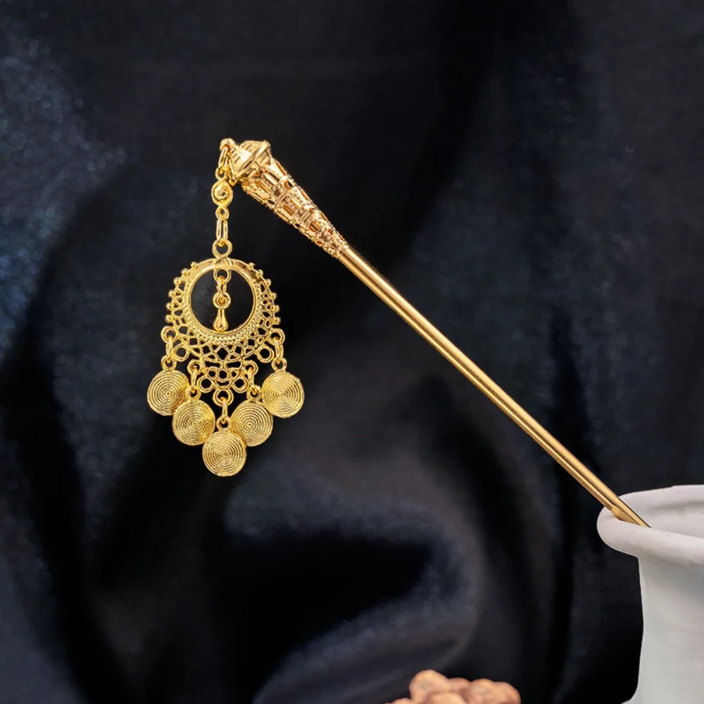 

Ancient Thai Metal Flower Hair Fork Leaves Headdress Golden Tassels Hair Fork Waterproof Lightweight Ethnic Style Hair Sticks